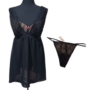Cacique Seriously Sexy 2-PC Babydoll Chemise Thong Set